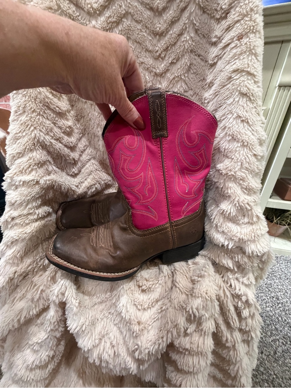 Ariat Kids Pink and Brown Western Pull-On Boots